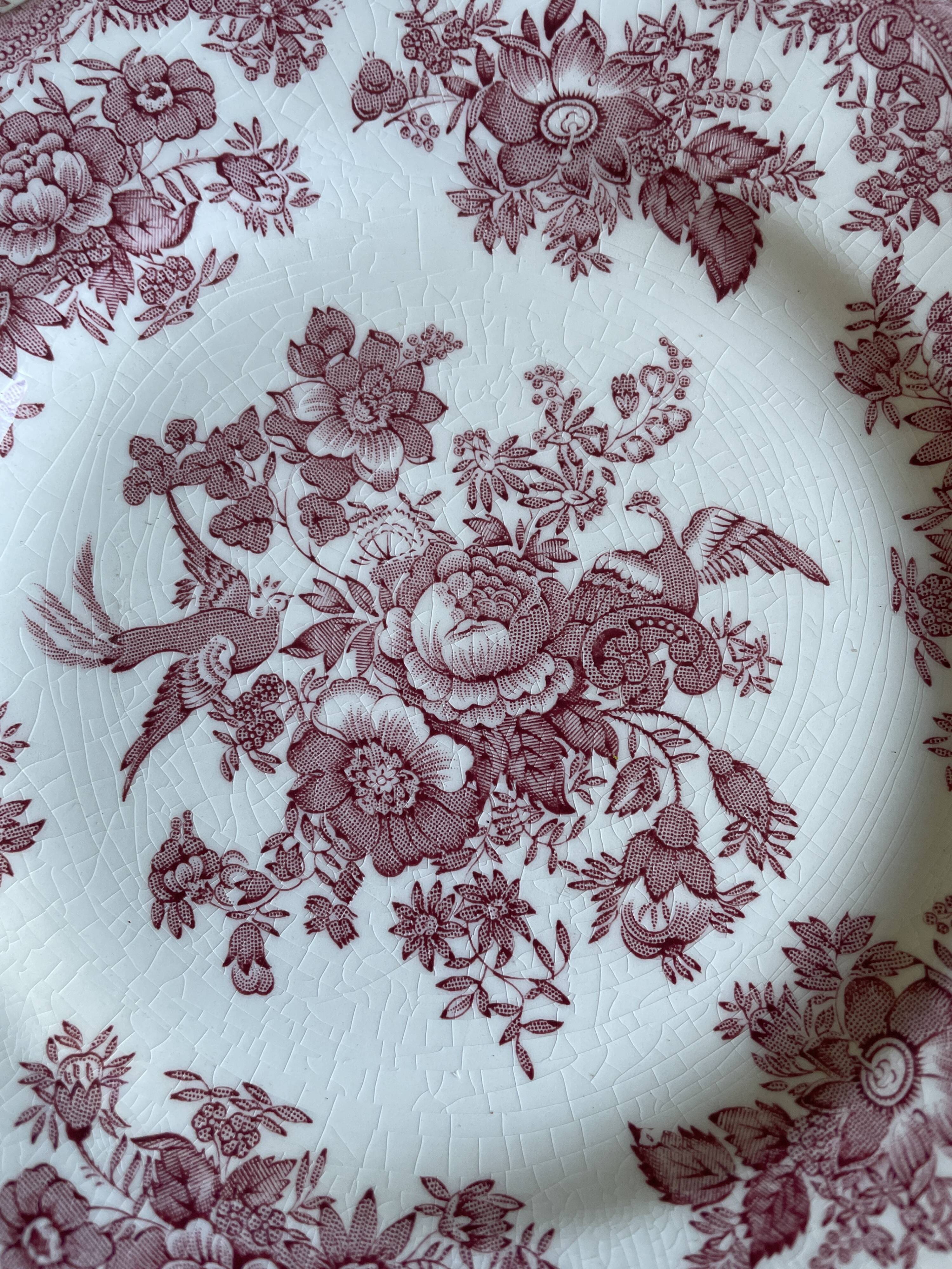 Lot de 8 assiettes faïence Wedgwood modèle faisan asiatique rose
