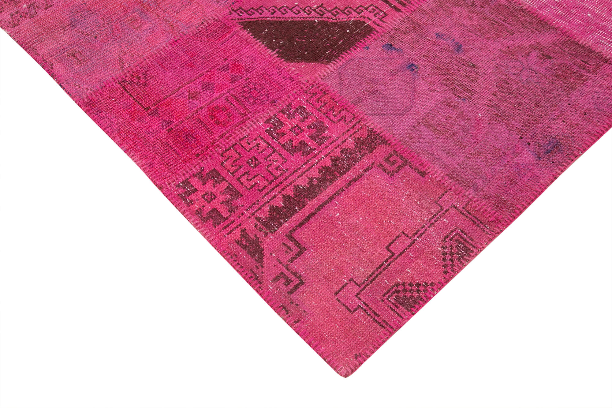 Hand-knotted oriental vintage 207 cm x 299 cm pink patchwork carpet