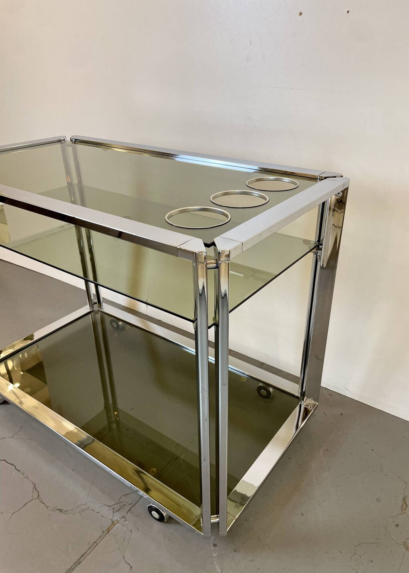 Space Age Chrome and Smoked Glass Bar Cart, 1970s