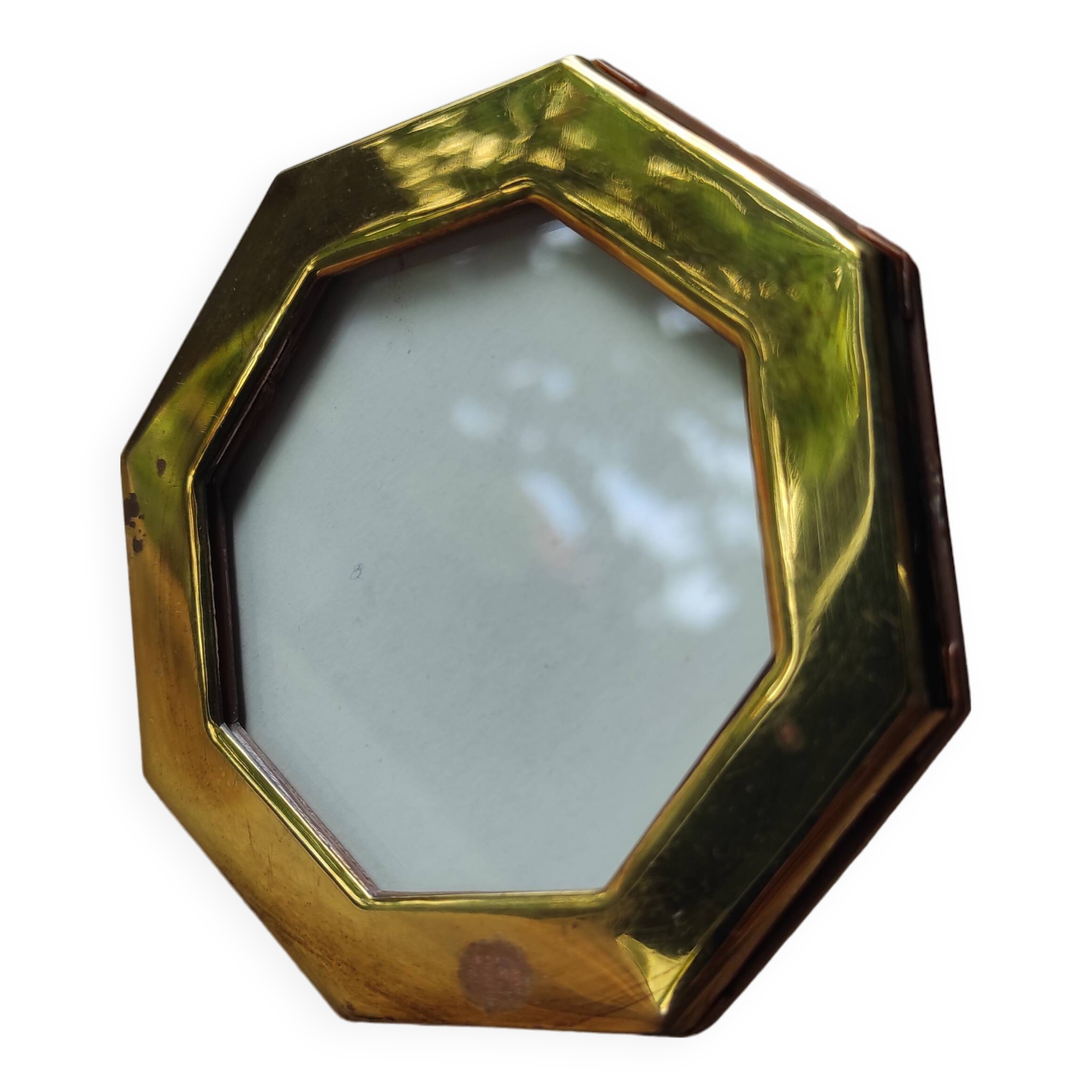 Mini octagonal photo frame in gold metal and vintage glass