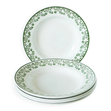 Set of 5 soup plates with floral border, green, St Amand, 1950