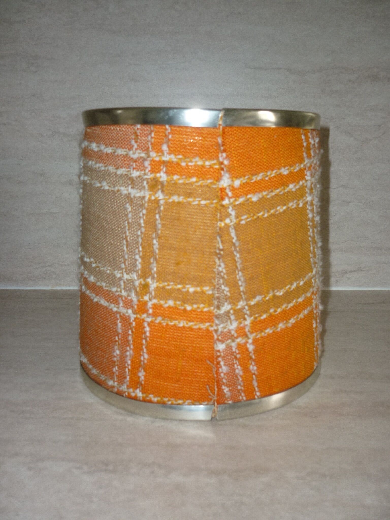 Vintage orange lampshade edged with aluminuim