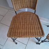 Pair of vintage wrought iron and rattan chairs