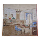 Aquarelle originale ancienne "Architecture intérieure"