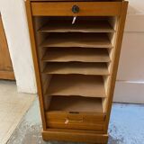 50s/60s light oak curtain filing cabinet low model with removable shelves