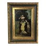 Painting signed Adolphe Monticelli - Park scene - Woman and dog