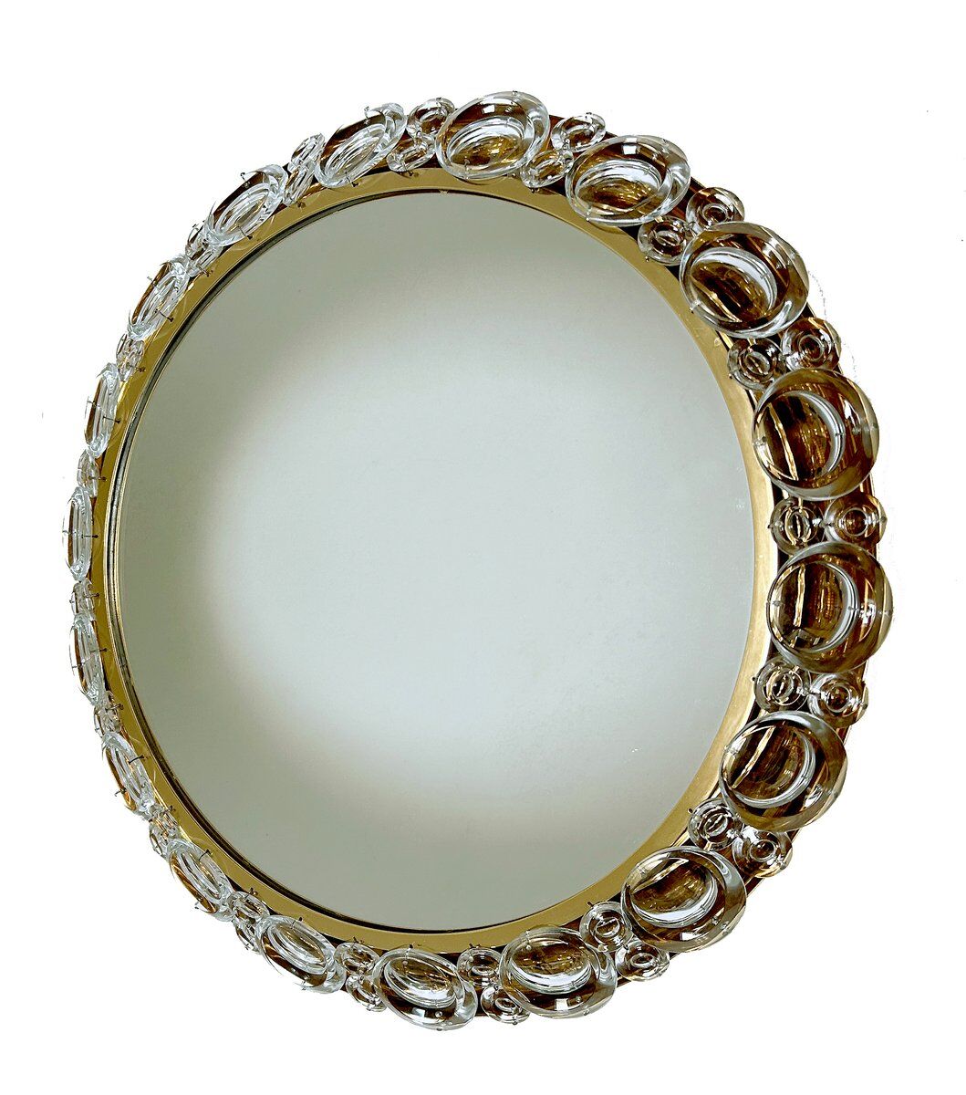 Vintage illuminated crystal brass mirror, 1960s