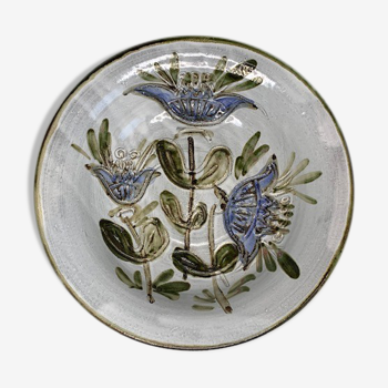 Coupe plat vintage en céramique scarifiée Vallauris A. Thiry