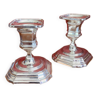 Pair of silver metal candle holders