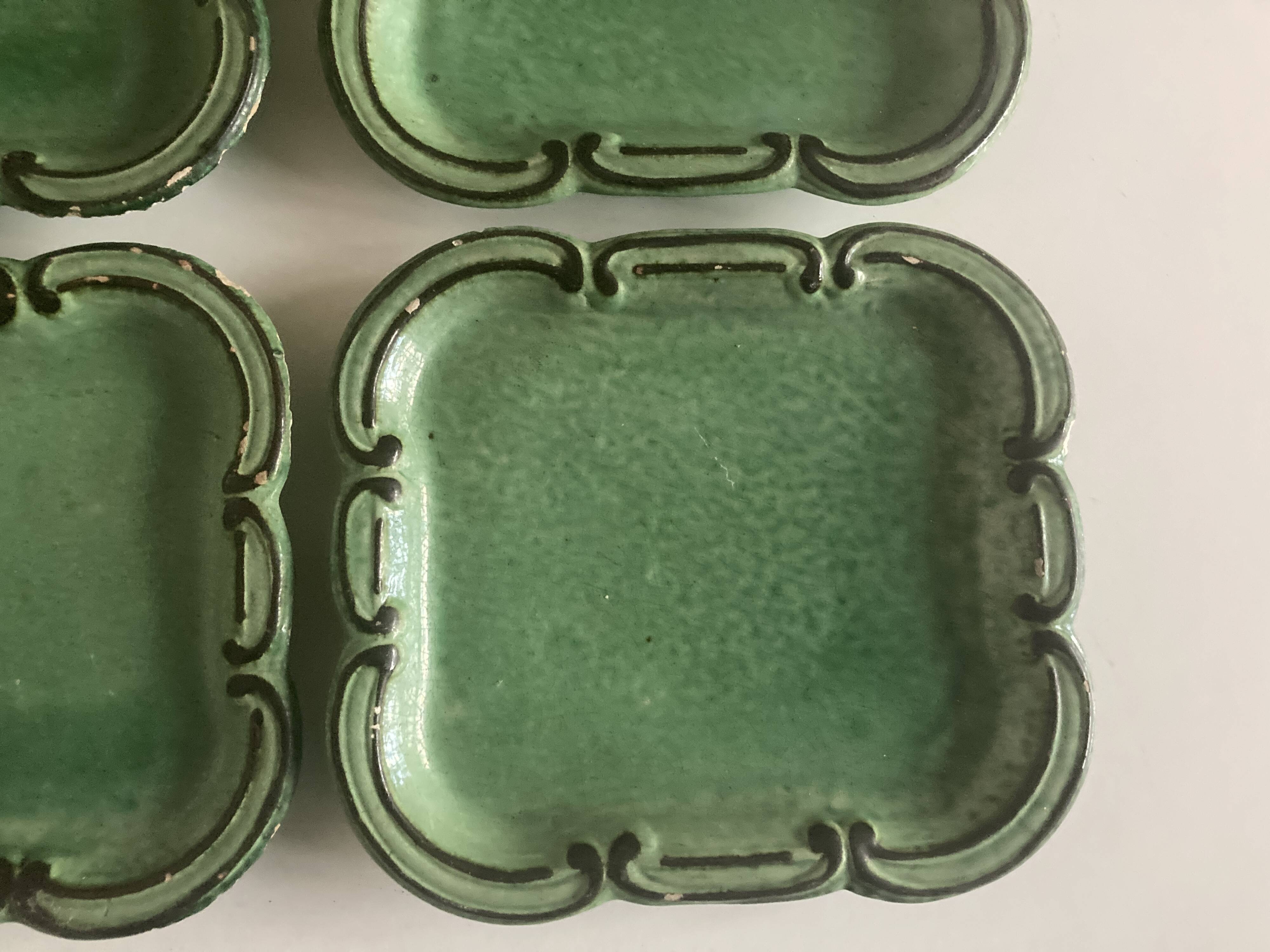 Set of 6 dessert plates in green varnished earth Vallauris 1950