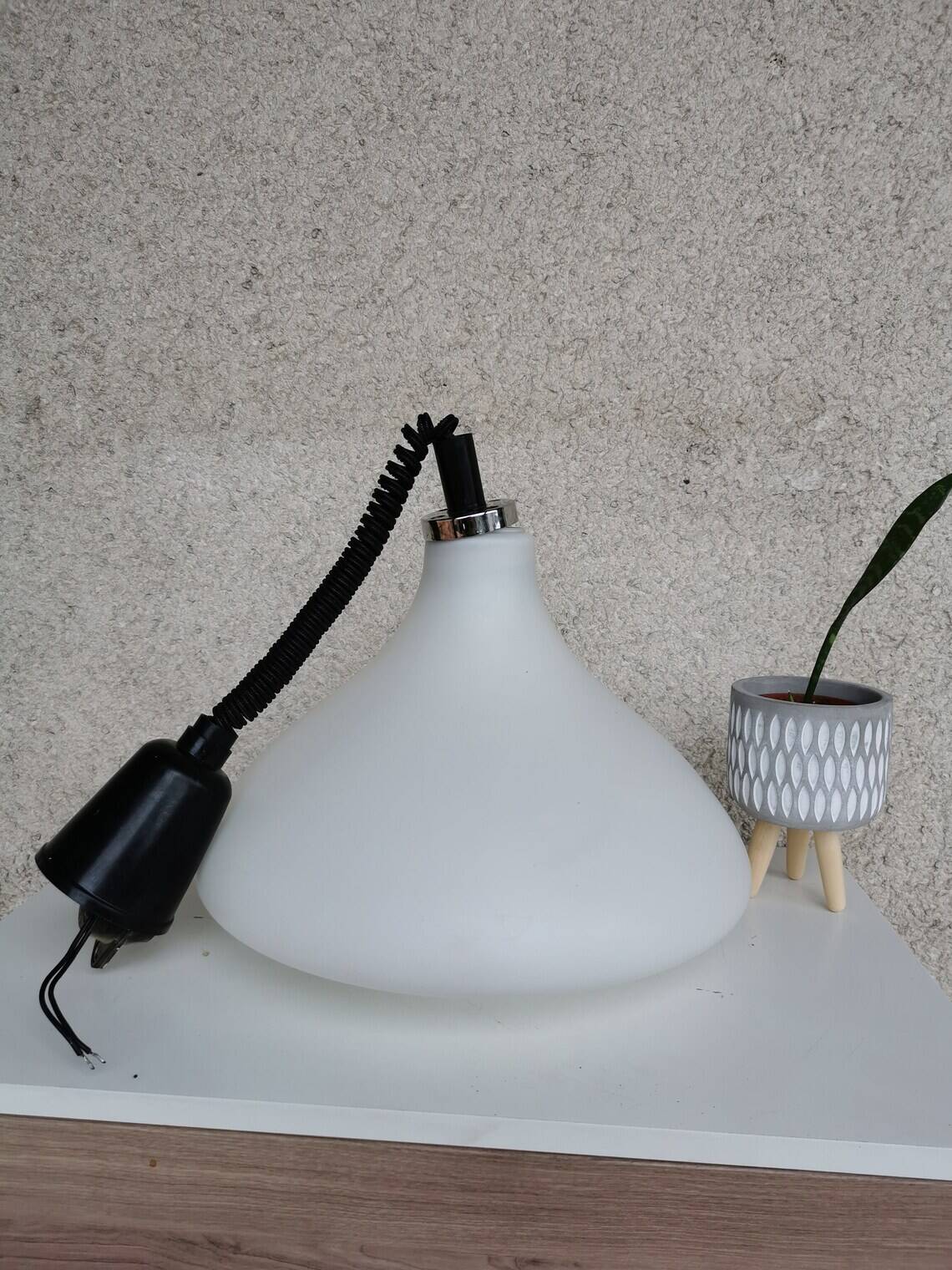 Vintage White Glass Pendant Lamp Ceiling Light Meblo Style Yugoslavia made