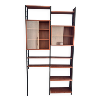 Scandinavian modular library shelves - lacquered mahogany metal 1970