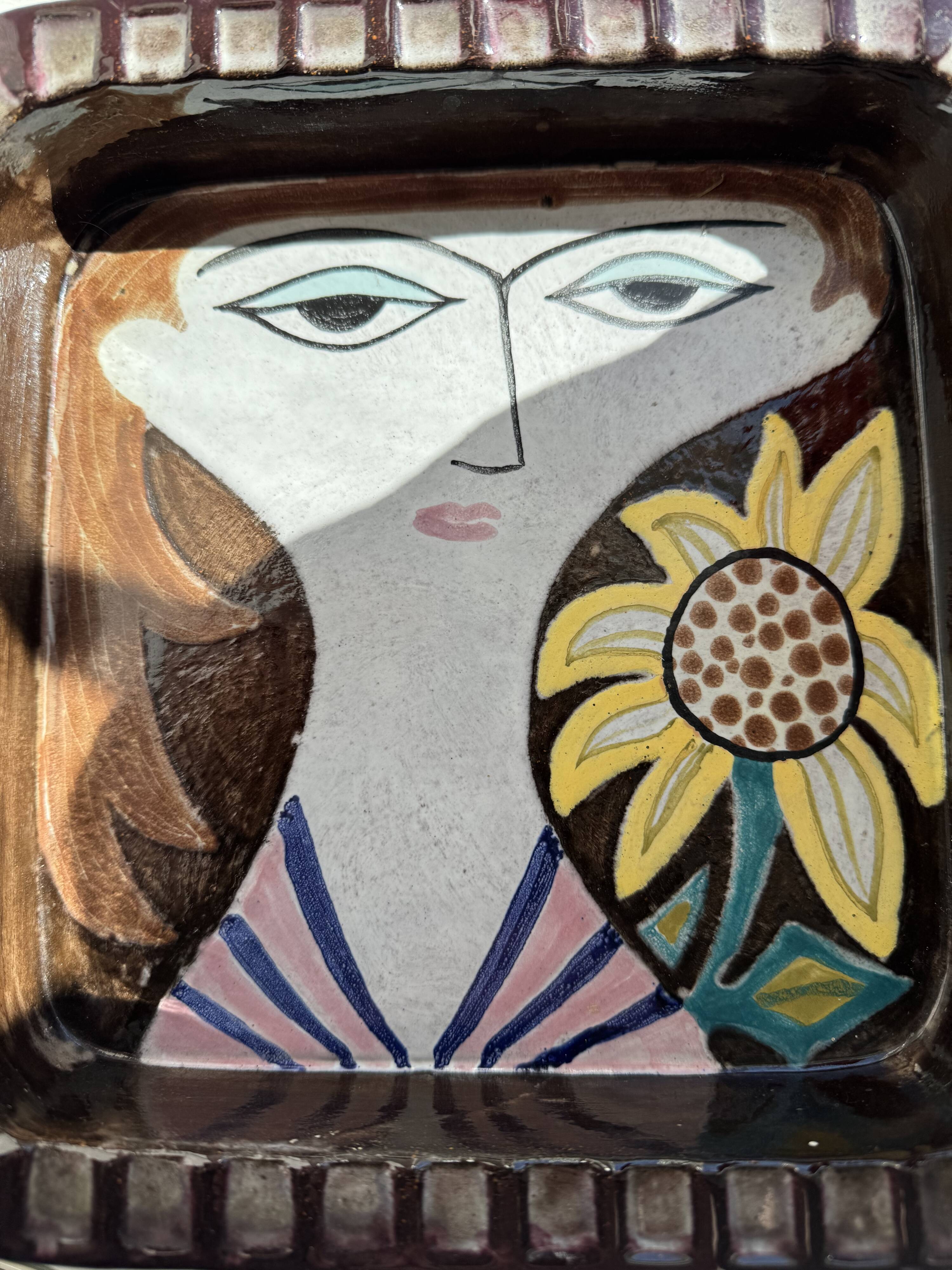 Face illustration ceramic bowl by Mari Simmulson for Upsala Ekeby, Sweden, 1960s