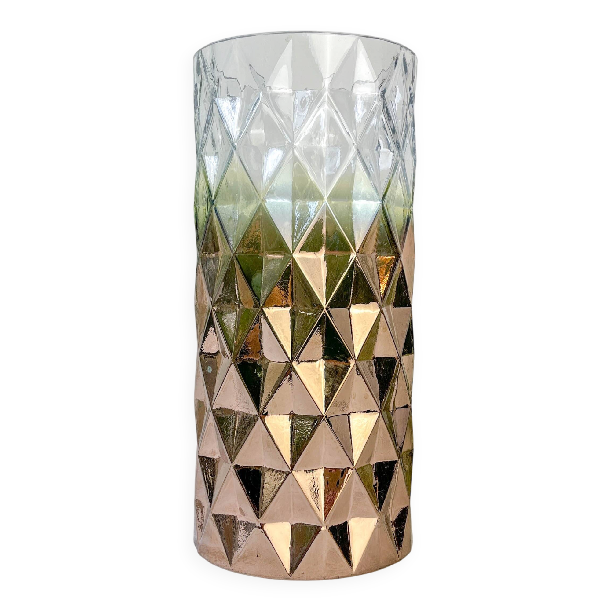Vintage glass vase with geometric pattern in rose gold gradient