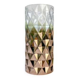 Vase vintage en verre motif géométrique dégradé or rose