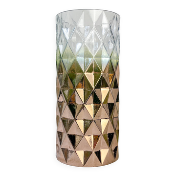Vintage glass vase with geometric pattern in rose gold gradient