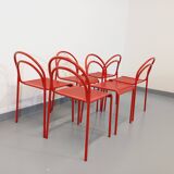 Set of 6 vintage red metal chairs from the 80s