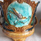 Pair of antique cache-pots in majolica – Art Nouveau 19th century