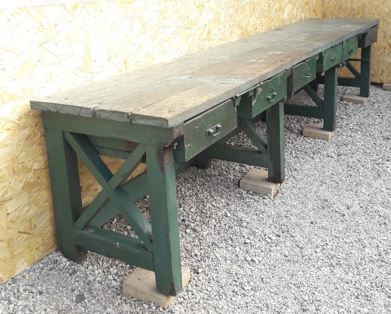 Établi industriel d'atelier 4m ancien