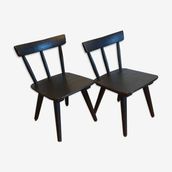 Paire de fauteuils bas"campagne" en chêne noirci 1960