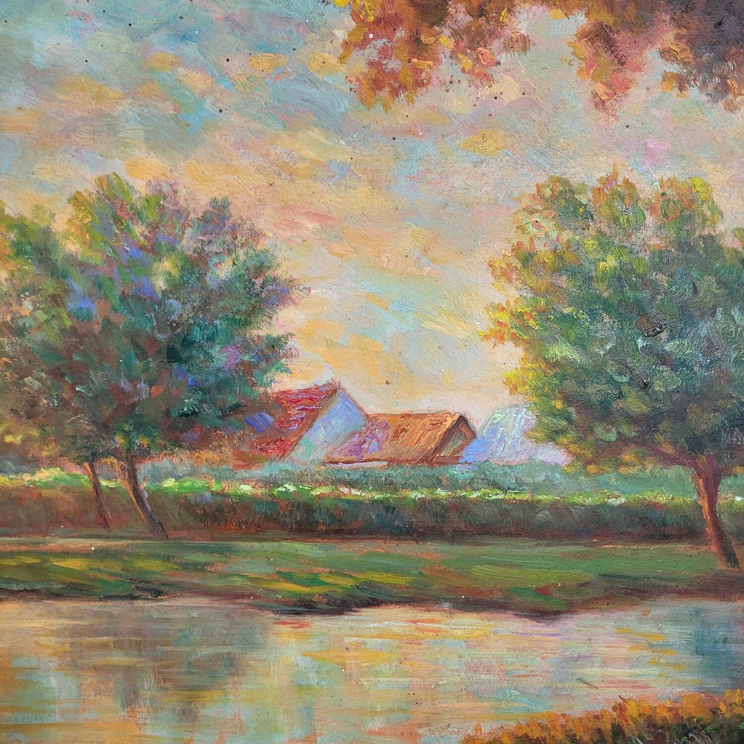 Table Painting Old landscape signed circa 1960