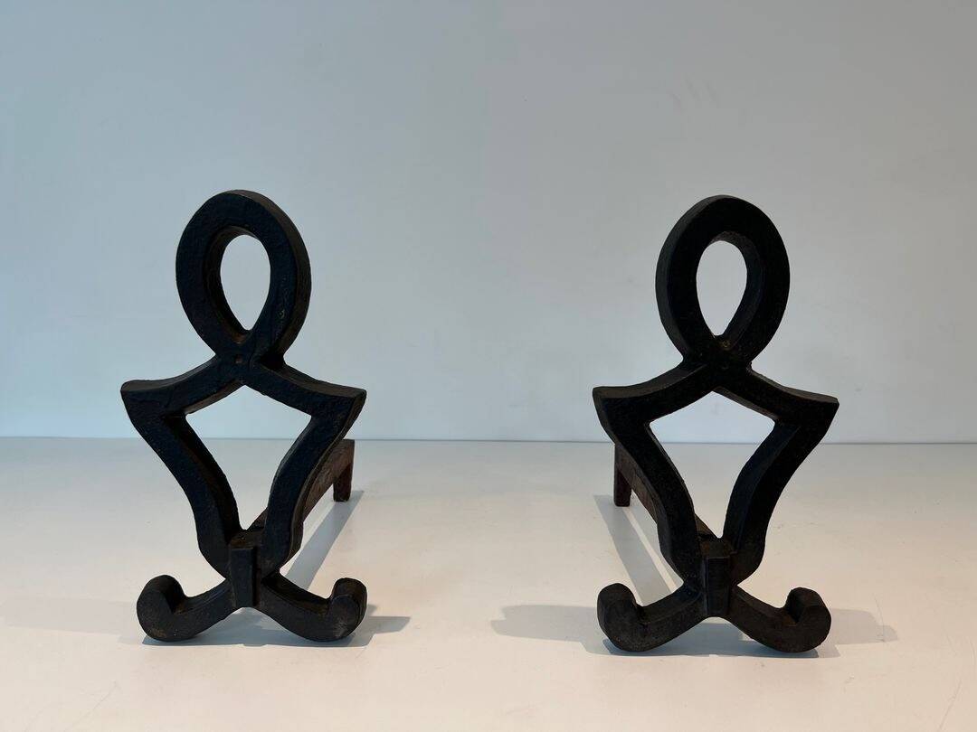 Pair of Cast Iron Chenets with Figurative Anthropomorphic Silhouette, by Raymon
