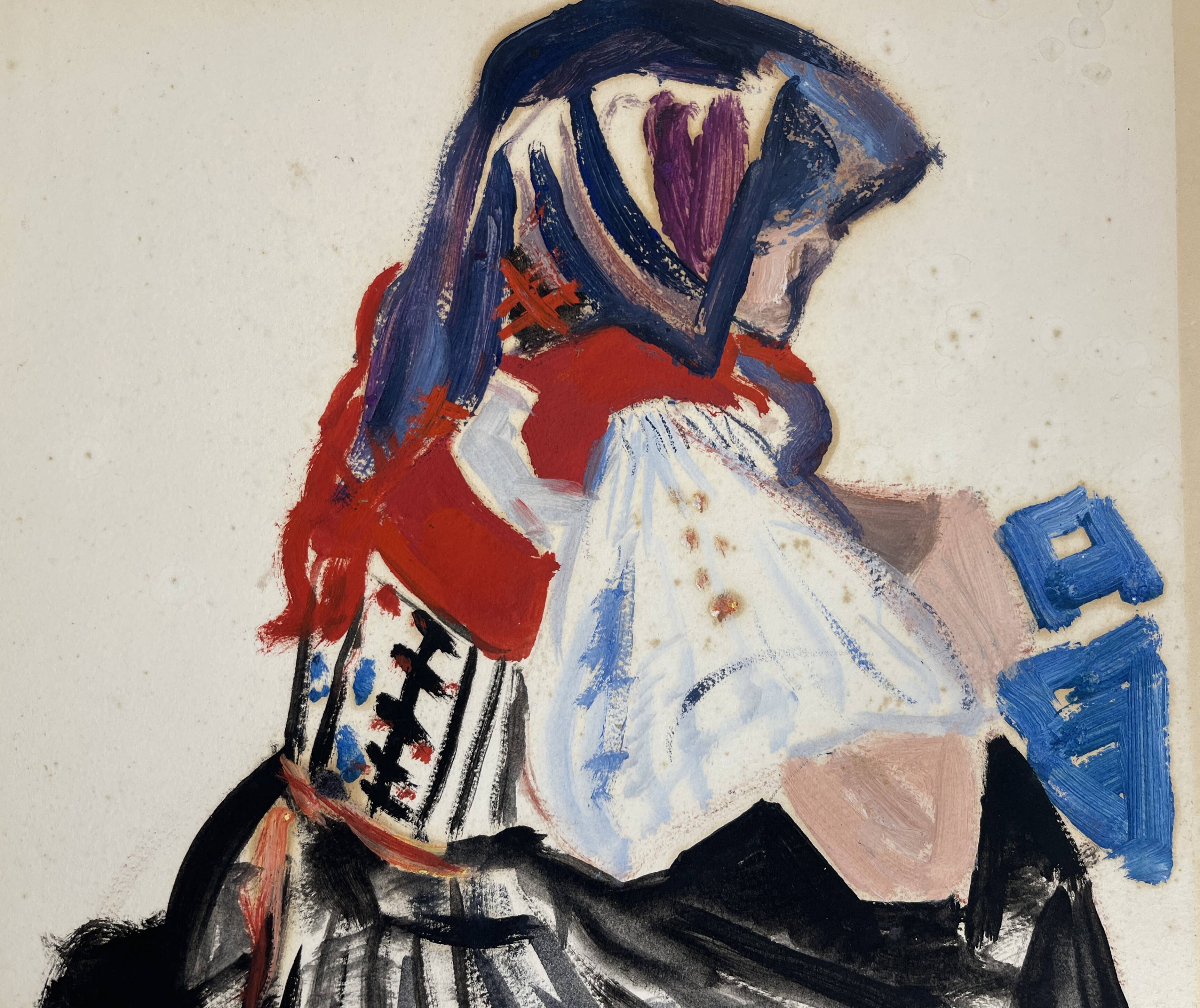 Gouache sur papier femme bretonne Mathurin Méheut (attribué à), XXème