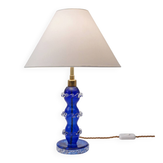 Lampe en verre de Murano, cristal bleu soufflé à la main, style Barovier &amp; Toso, Italie des années 1920