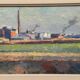 Swedish Oil on panel "Silhouette over Örebro" by HARRY THOMANDER, Framed 46x26cm