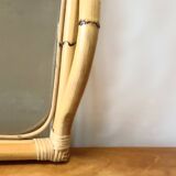 Large vintage tray in bamboo and smoked glass