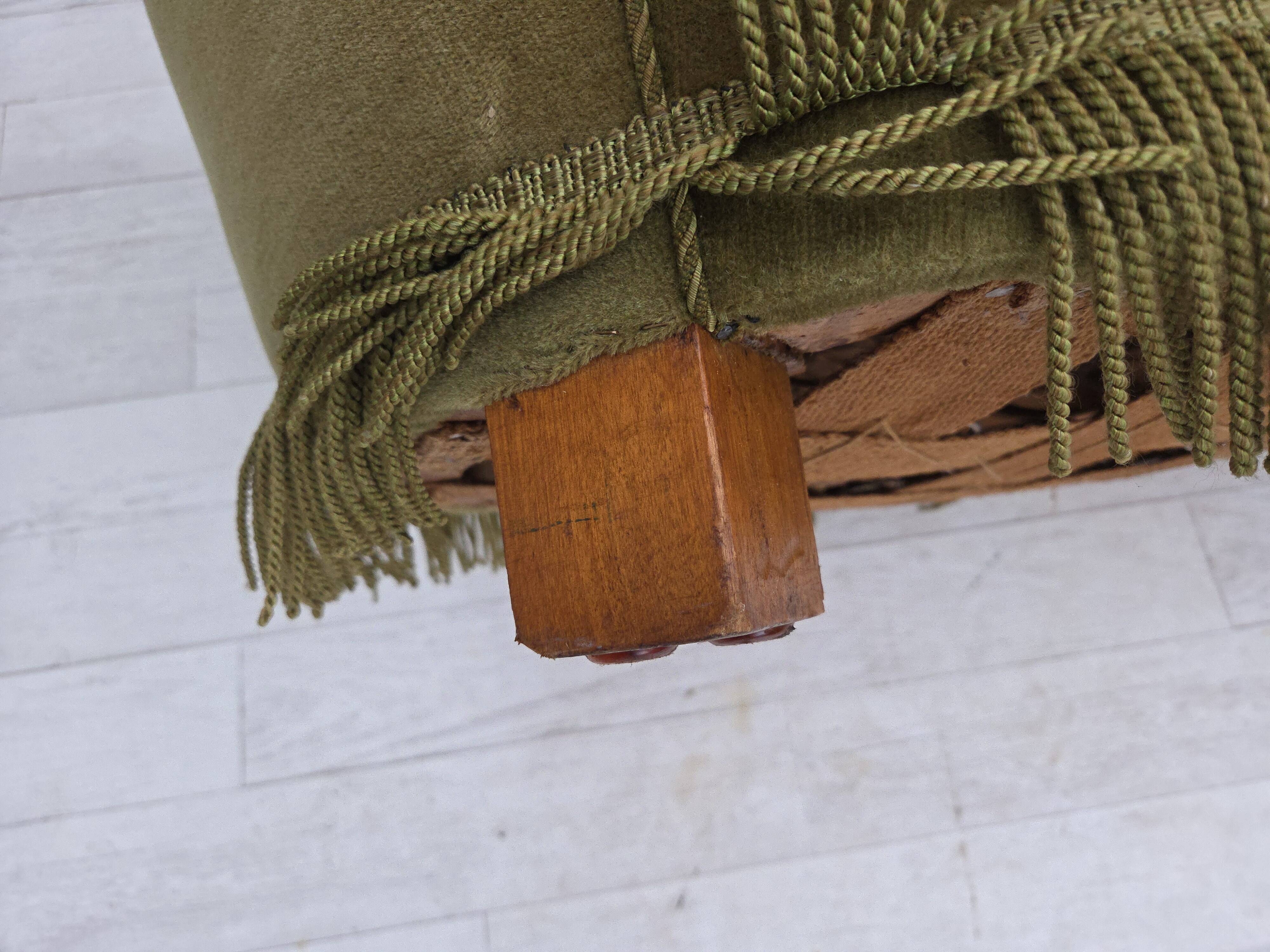 1960s, Danish 2-seater "Banana" sofa, original green furniture velour.