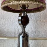 Lampe chrome bois laine années 70