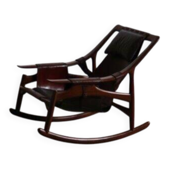 Liceu de Artes e Oficios rocking chair with ottoman, Brazil 1960s