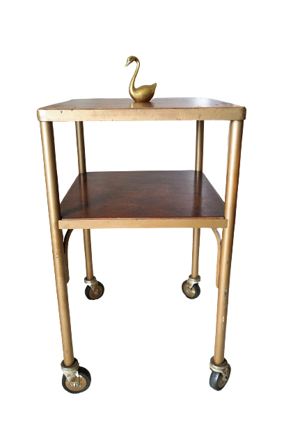 Vintage 50s wooden and metal rolling side table