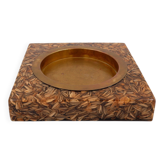 Large square brass and epoxy trinket tray with seed inclusions
