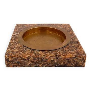 Large square brass and epoxy trinket tray with seed inclusions