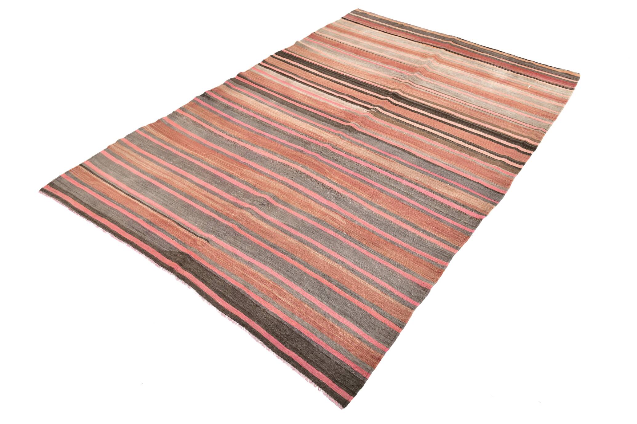 Pink & Brown Striped Pattern Vintage Kilim Rug, 167x254Cm