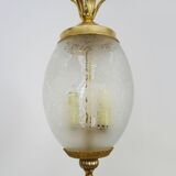 Suspension, brass chandelier and engraved glass globe with 2 lights. Louis XV style. 60s