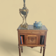 Occasional table in walnut and green marble, Louis XVI style, early 20th century.