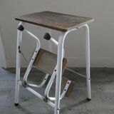 Stool step stool with 3 steps in wood and metal, 1960s