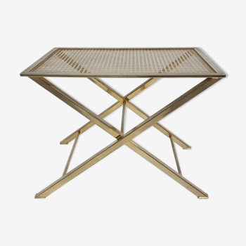 Stool or end of vintage sofa in brass and perforated metal of the years 1970