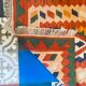 Kilim shirazi en laine vert, terracotta et bleu ciel, fait à la main