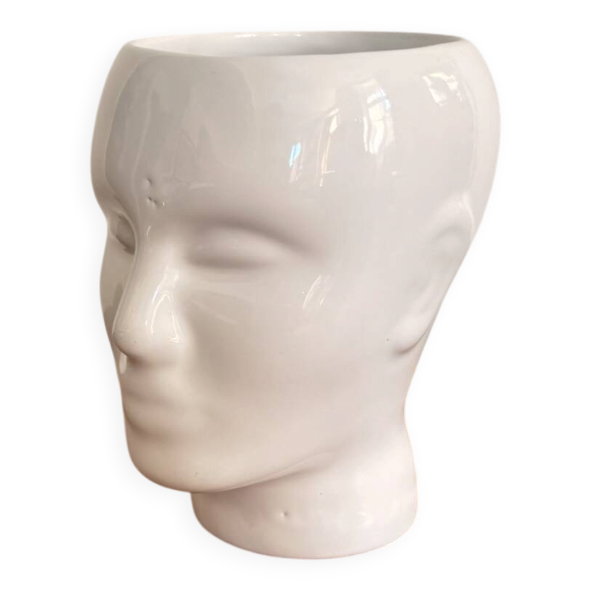 White Ceramic Vase Pot Male Head Minimalist Face Vintage Design