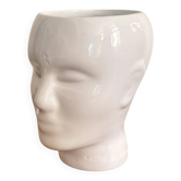Vase Pot Céramique Blanche Tête Homme Visage Minimaliste Design Vintage