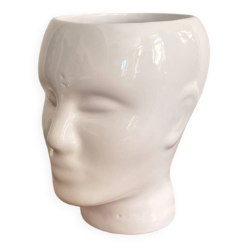 Vase Pot Céramique Blanche Tête Homme Visage Minimaliste Design Vintage