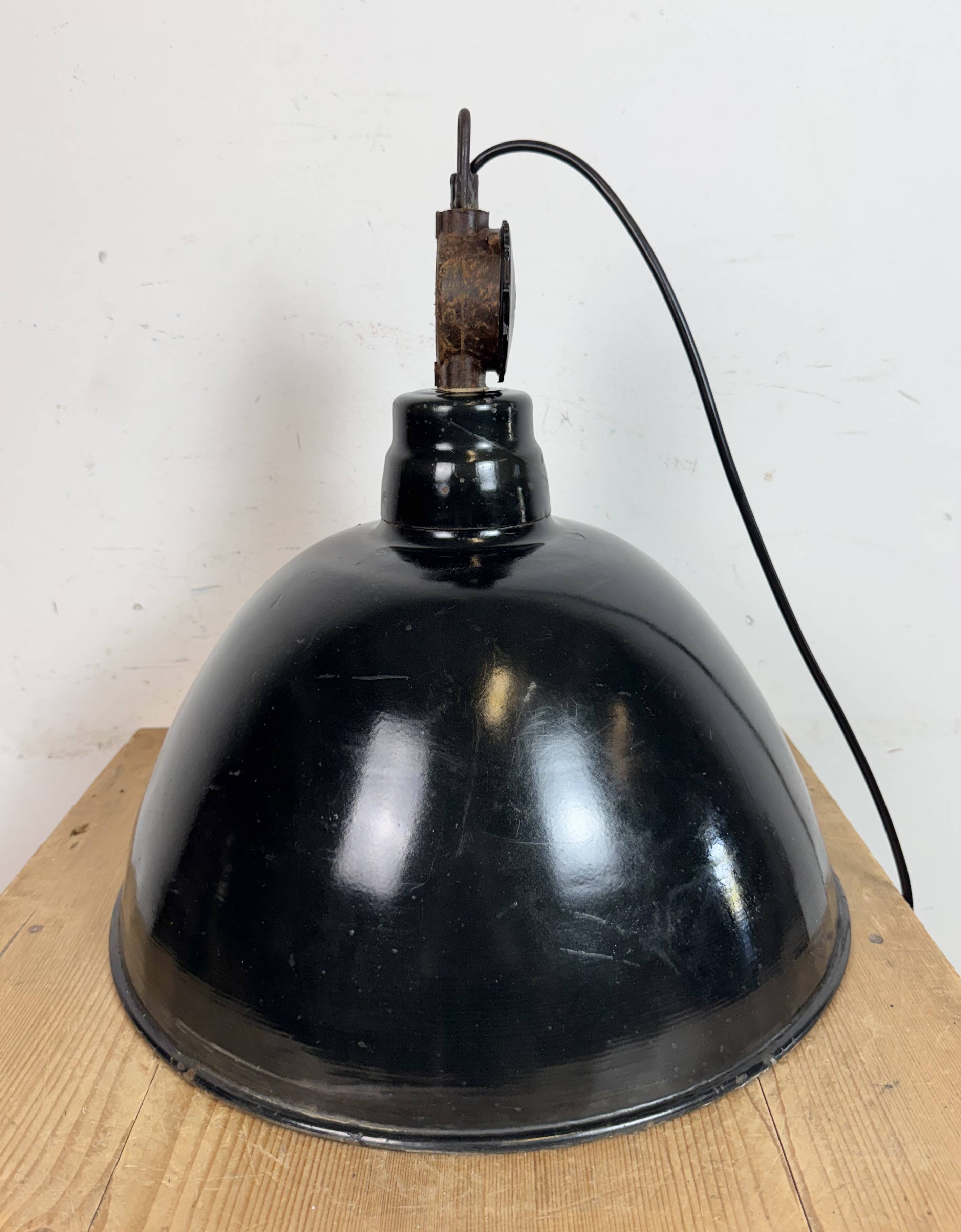 East German Black Enamel Factory Light by Lbd Veb Leuchtenbau Dresden, 1950