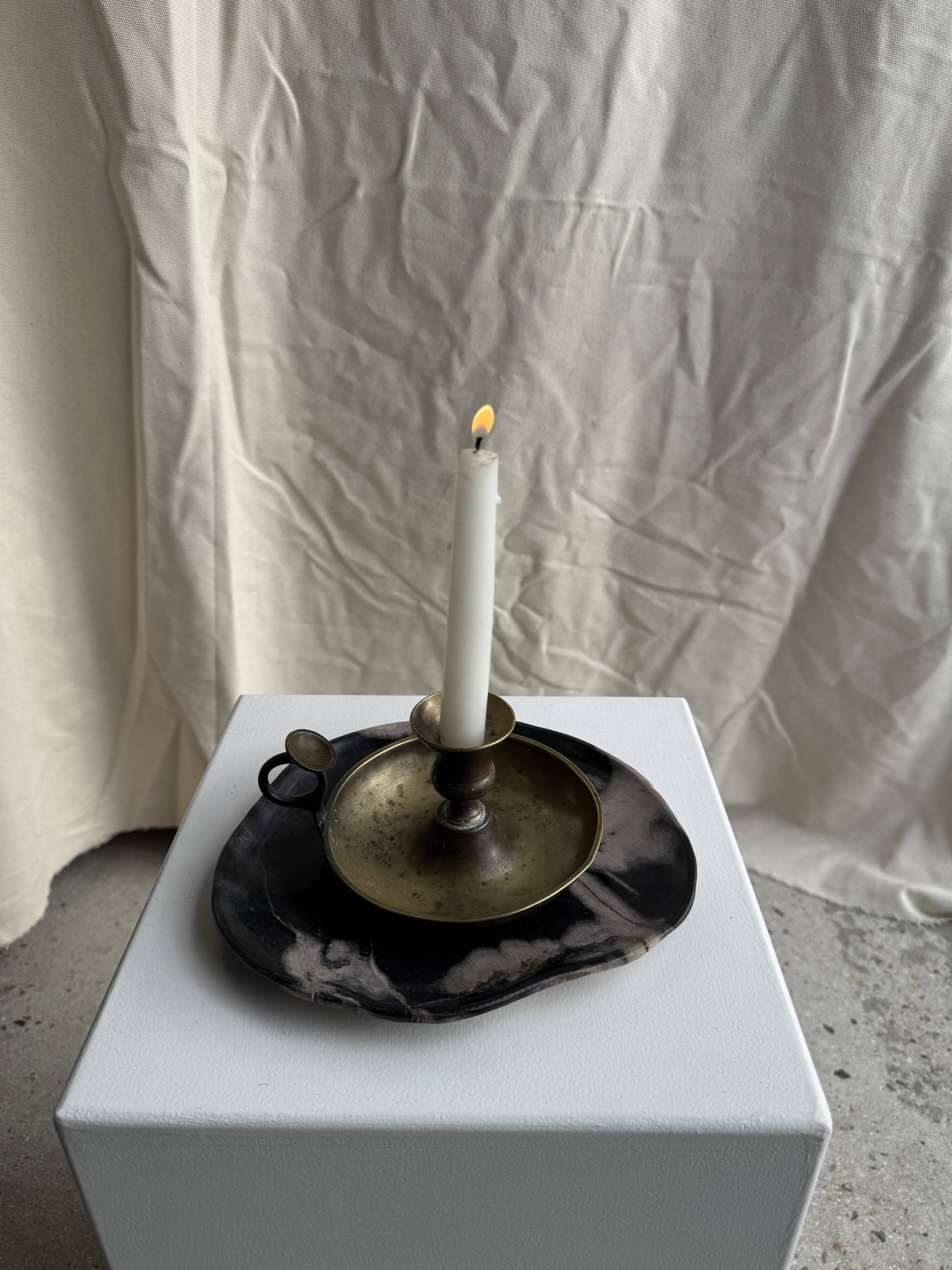 Antique blackened gold hand candlestick H8 D13.5