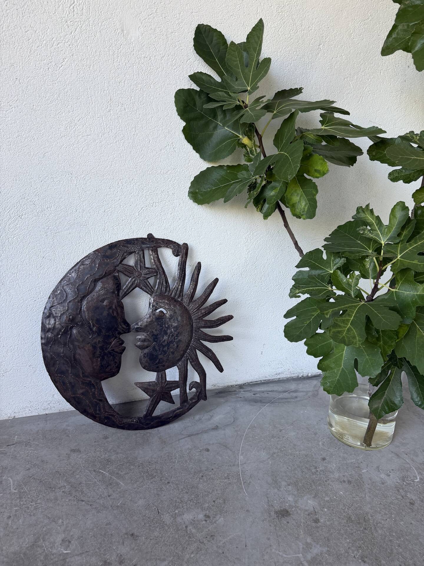 Brutalist metal wall sculpture "sun-moon"