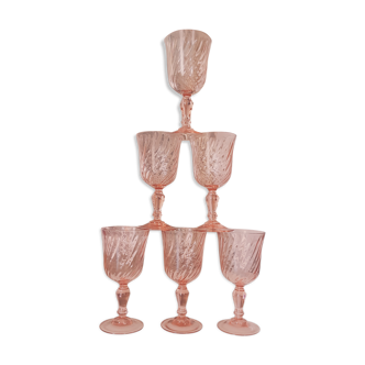 Lot of 6 PINK white wine glasses ROSALINE LUMINARC ARCOROC 12.5 cm Vintage