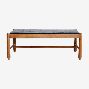 Scandinavian coffee table in oak and slate 1950